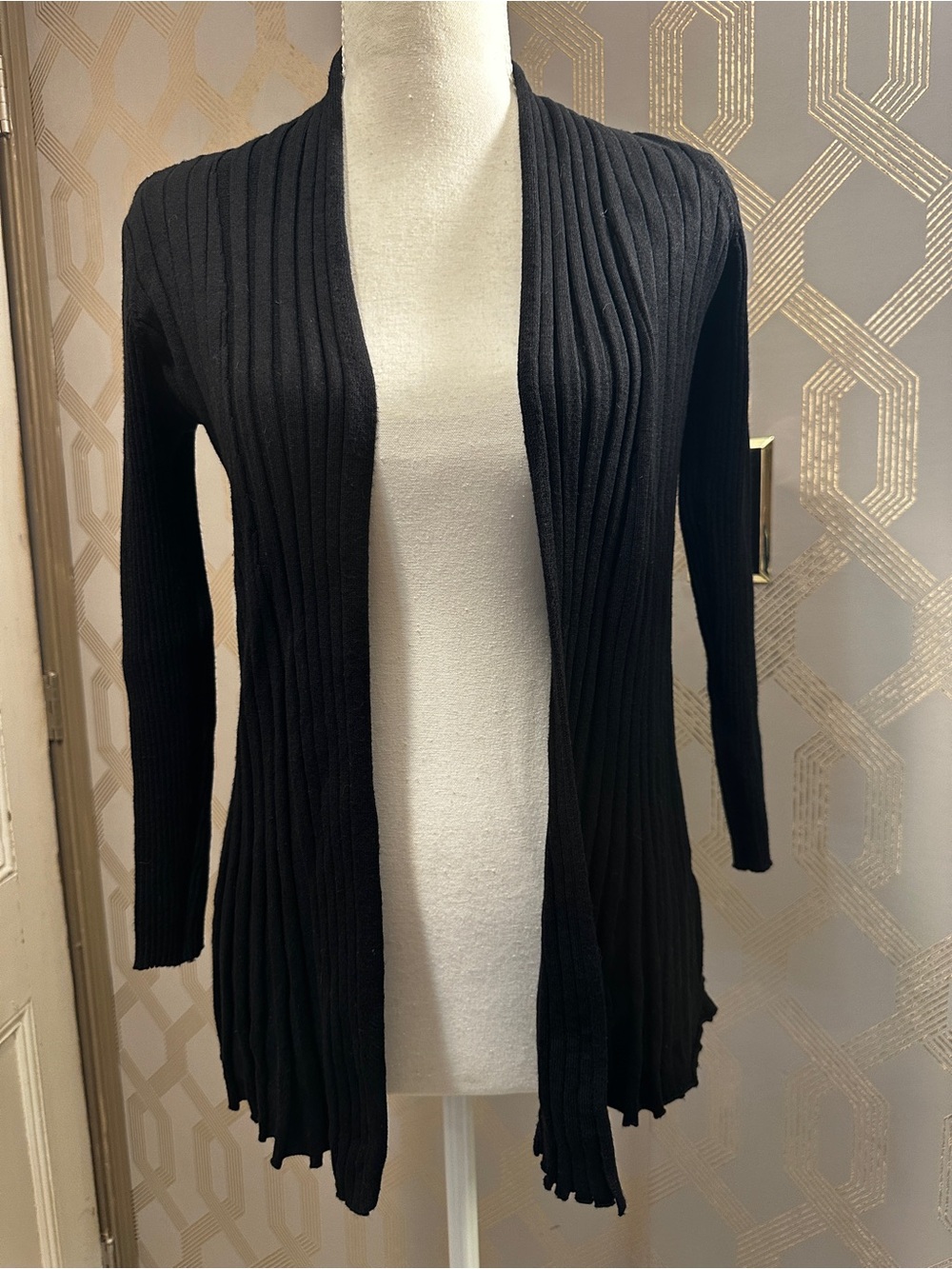 Open-Front Black Ribbed Women's Cardigan Sweater